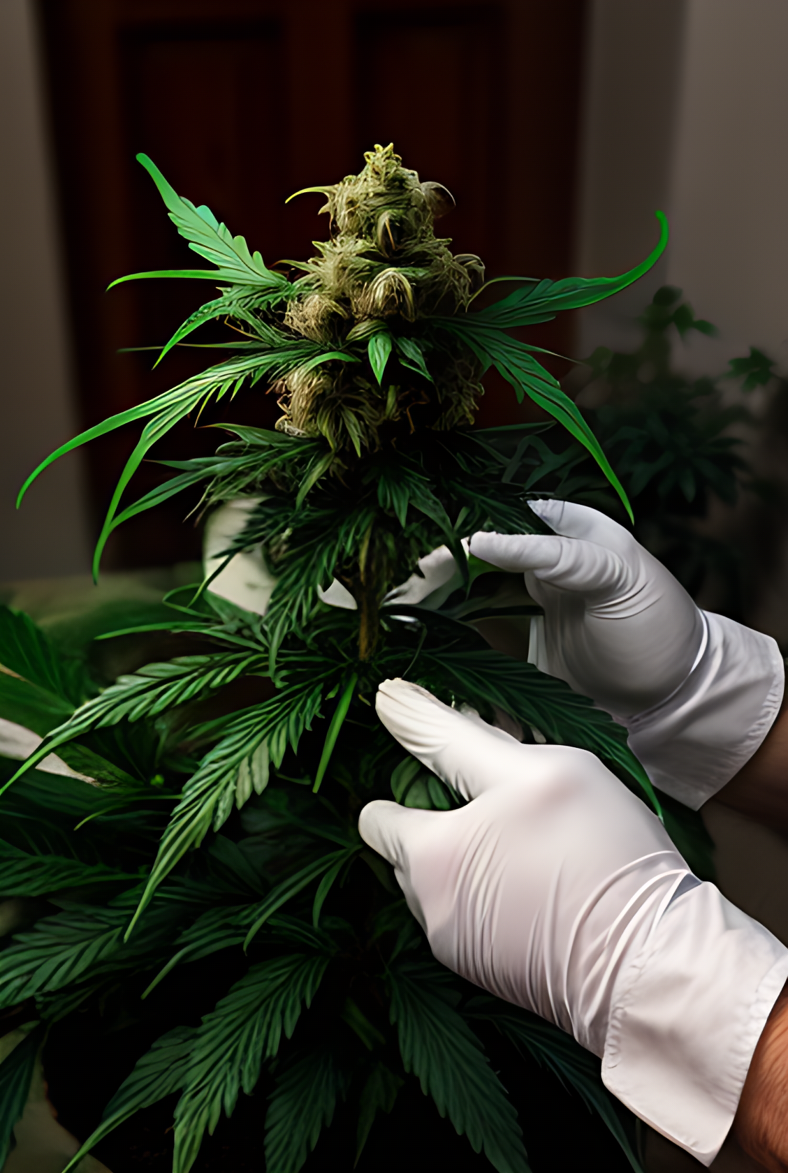 hands touching cannabis plant